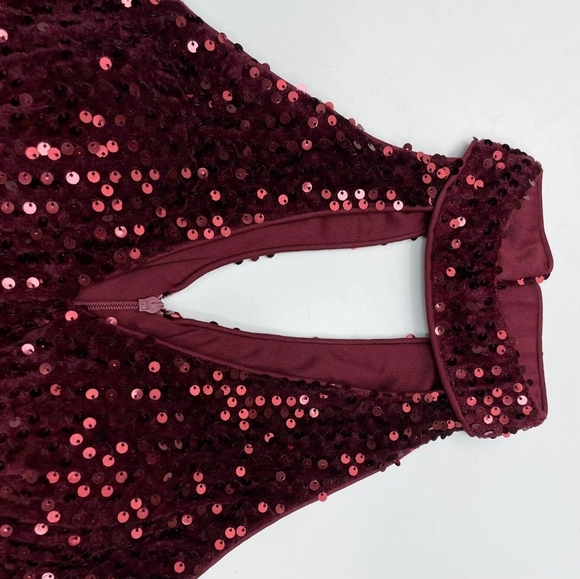 Giffniseti Keyhole Neck Mermaid Hem Sequins Maxi Formal Evening Gown, Maroon - Picture 2 of 4